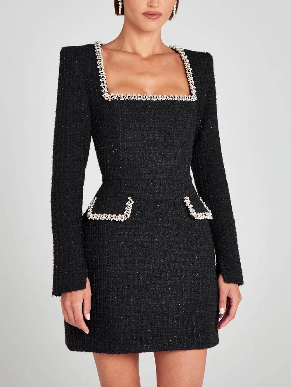 GirlyChic Pearl Trim Pocket Mini Dress - Elegant Playful Style