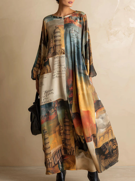 GirlyChic Loose Printed Maxi Dress - Urban-Style Tower Artwork Fit