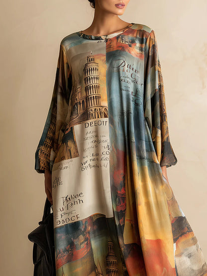 GirlyChic Loose Printed Maxi Dress - Urban-Style Tower Artwork Fit