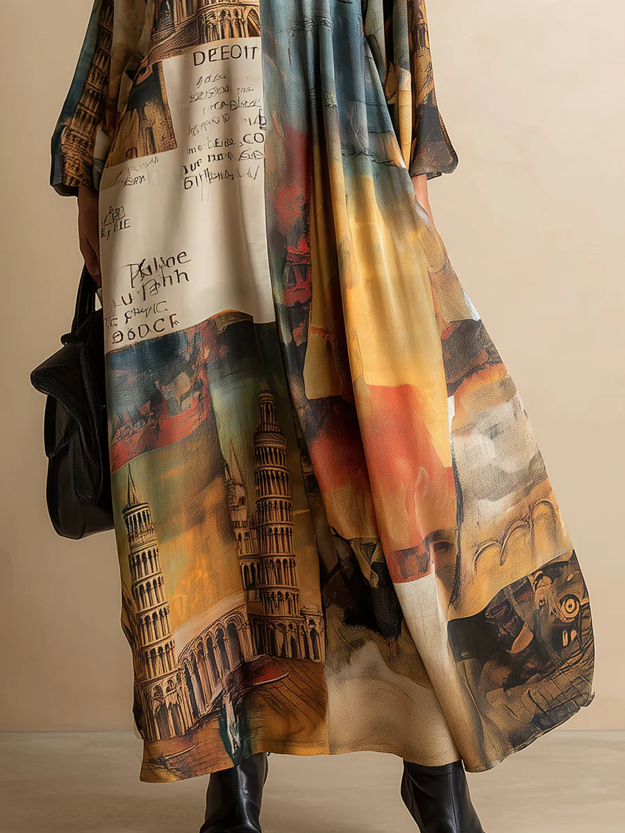 GirlyChic Loose Printed Maxi Dress - Urban-Style Tower Artwork Fit