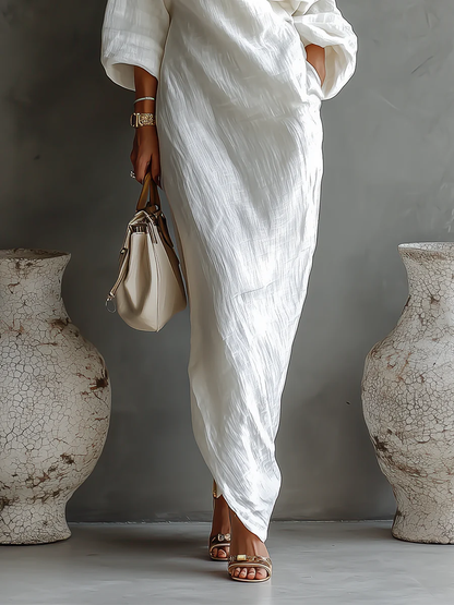GirlyChic White One-Shoulder Maxi Dress - Flowing Textured Fit