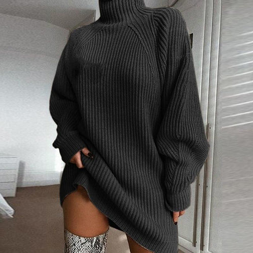 GirlyChic Raglan Sleeve Sweater Dress - Turtleneck