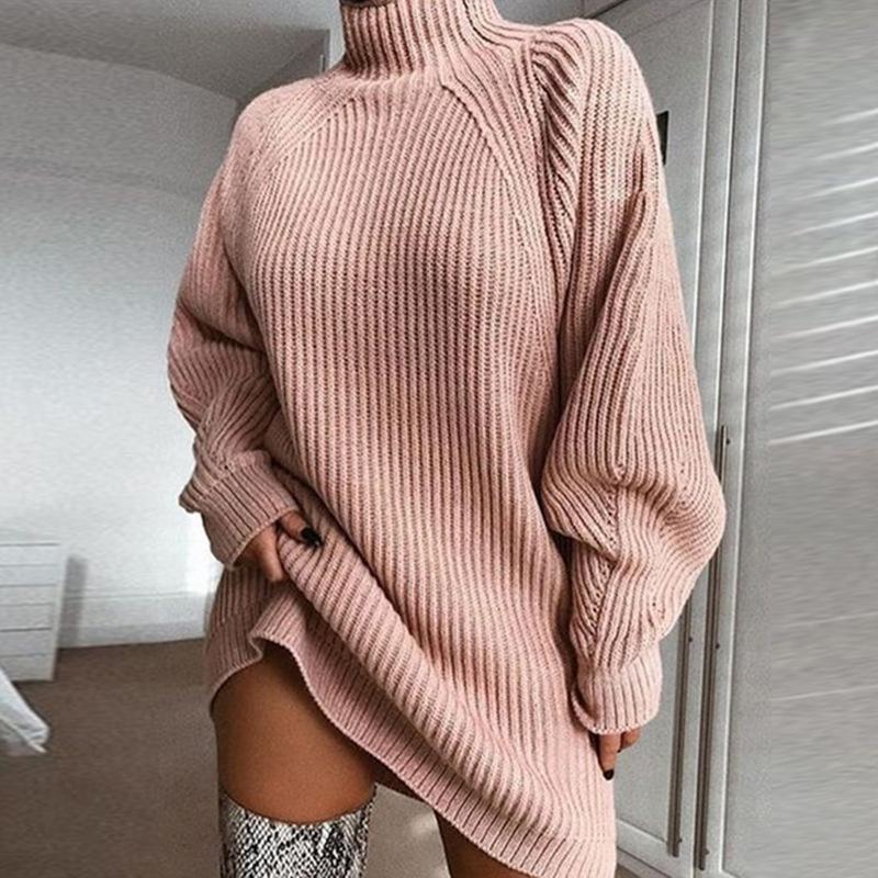 GirlyChic Raglan Sleeve Sweater Dress - Turtleneck