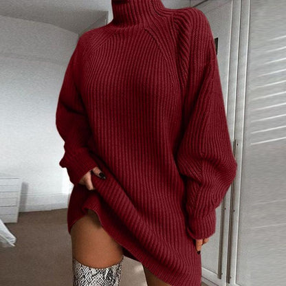 GirlyChic Raglan Sleeve Sweater Dress - Turtleneck